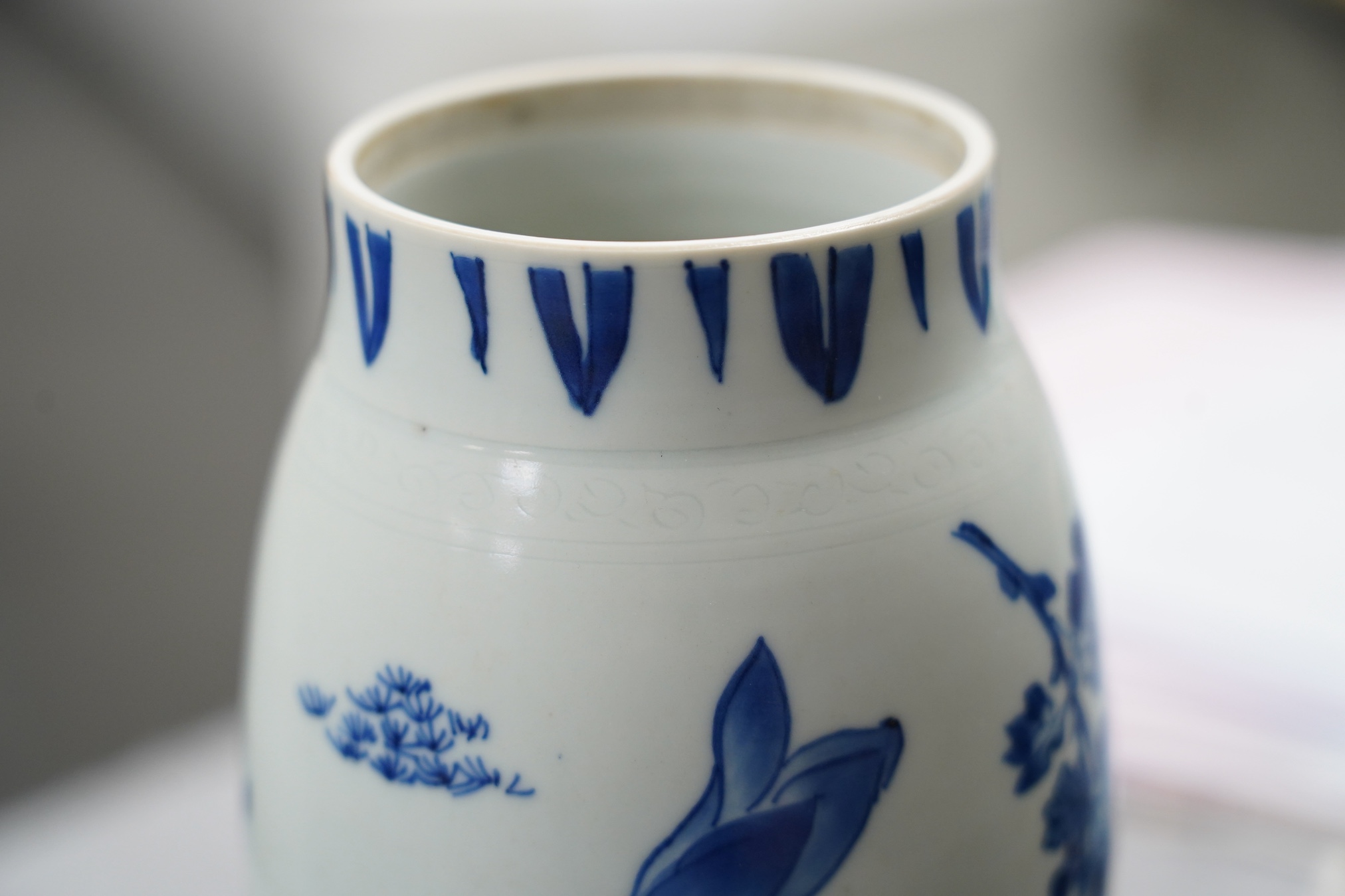 A Chinese Transitional blue and white jar, c.1640